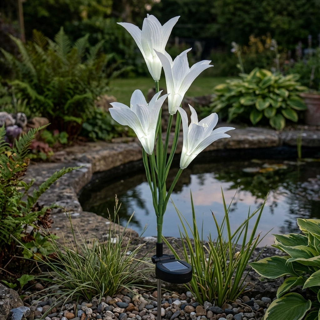 70cm Solar Lily Flower Light – White, Single Artificial Pond Plant