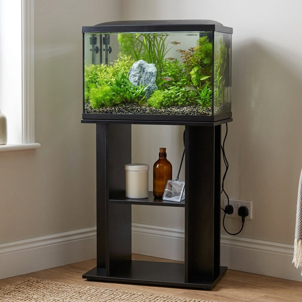 58x30x45cm Aquarium and Stand Combo Black 60L with LED & Heater