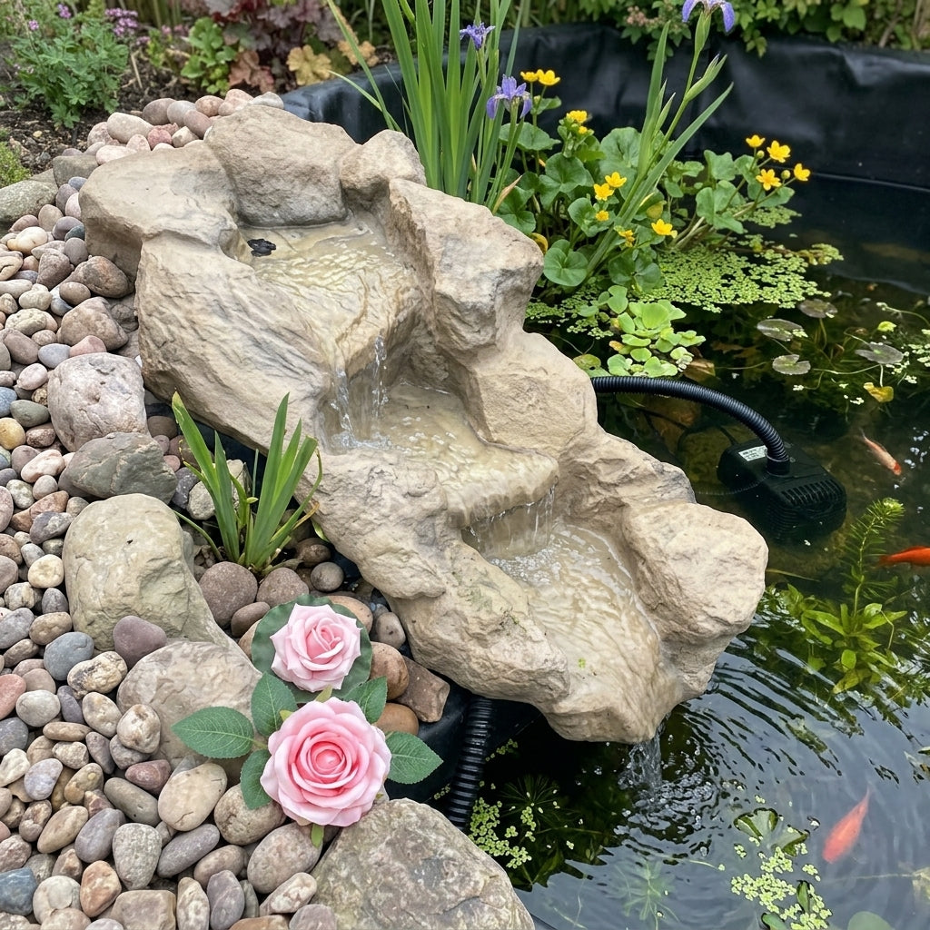 90cm Double Step Waterfall Cascade with Hosetail – Sandstone Effect