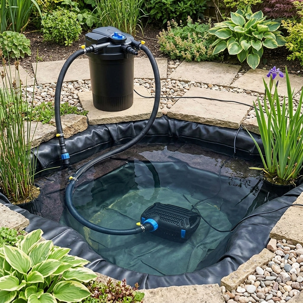 3.9m x 3.9m Pond Kit with Liner, Underlay and Auto Filter – 9000L Capacity