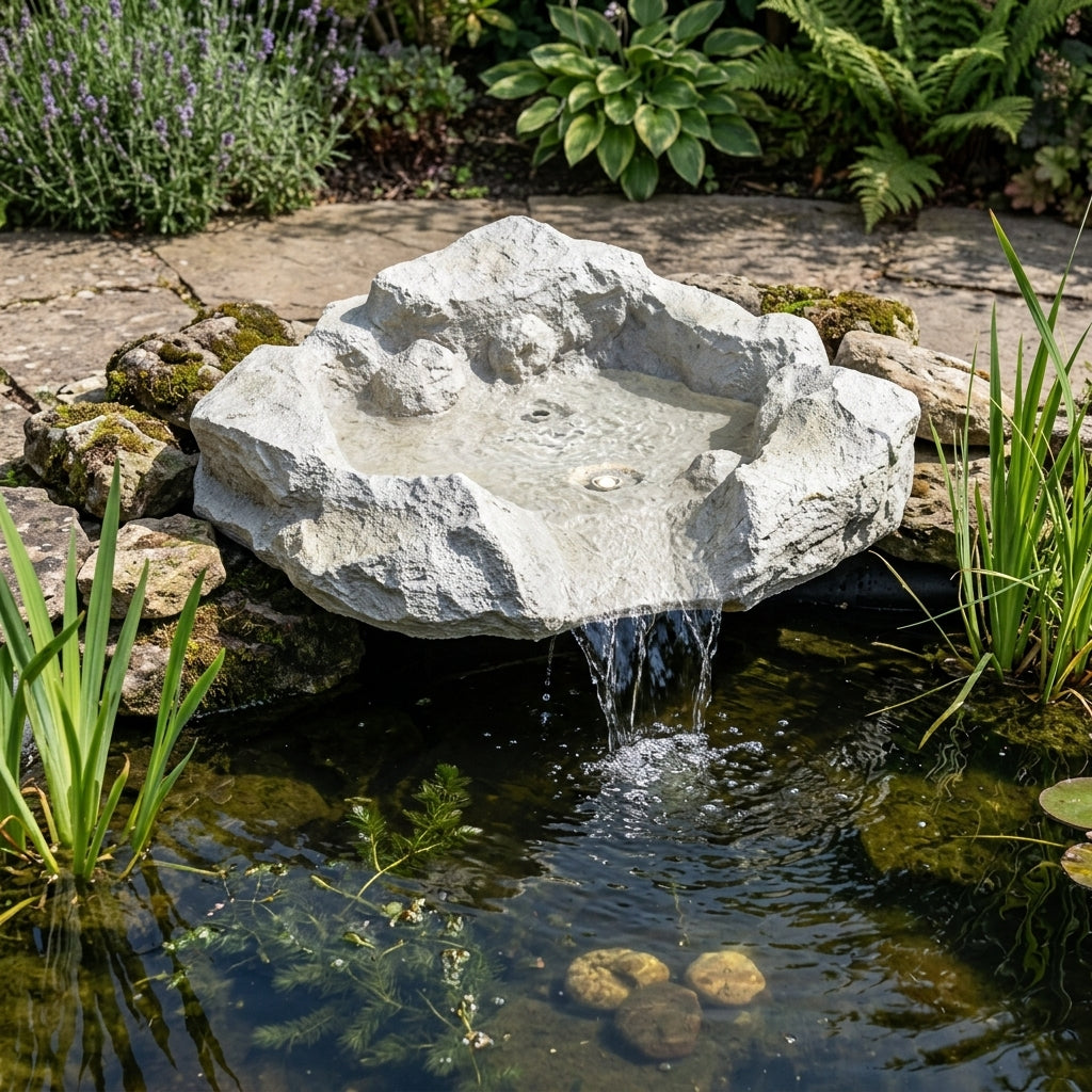 63cm x 61cm Header Waterfall Polyresin Solar White