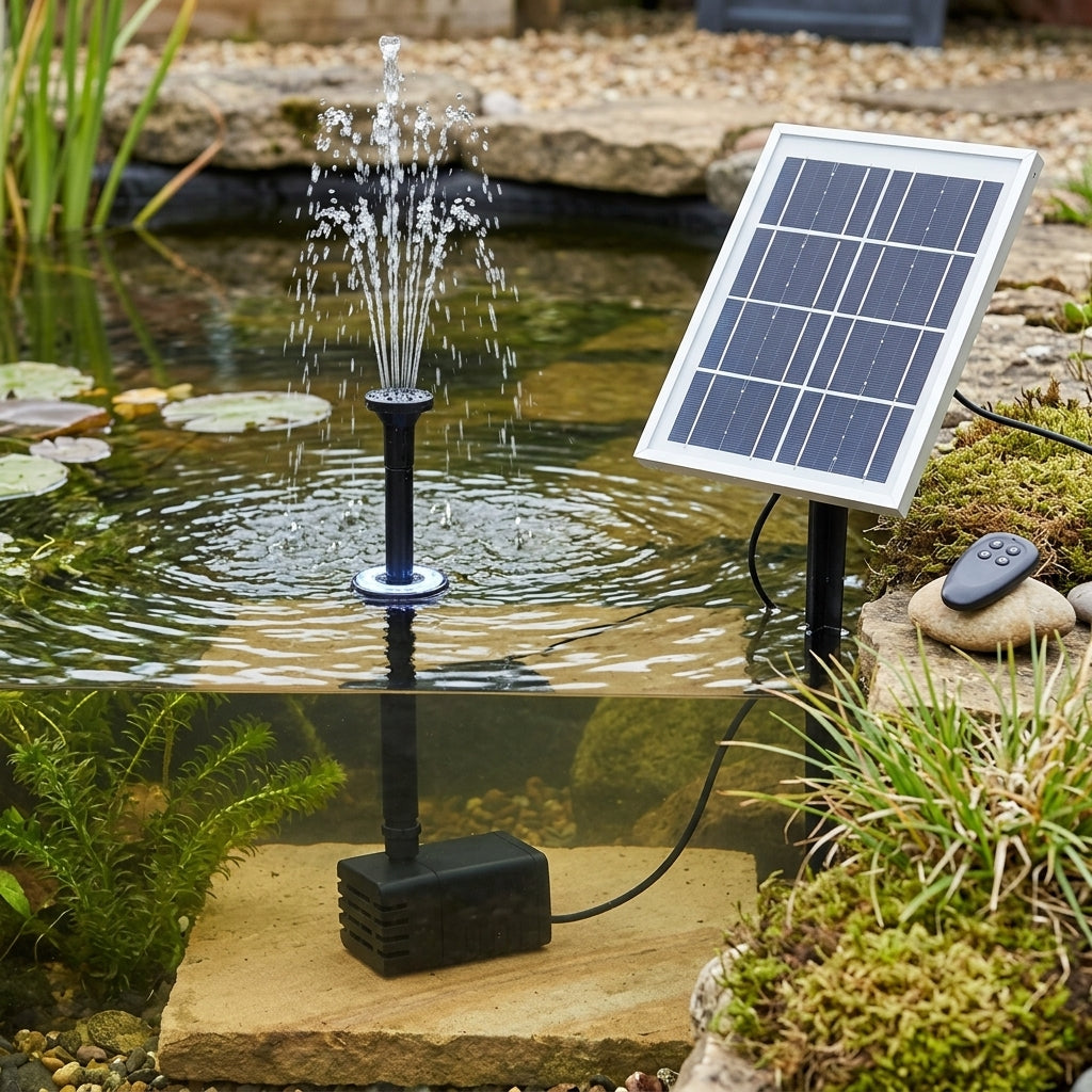 Solar Fountain Pump with Battery Back-Up and Remote Control, 5W Panel