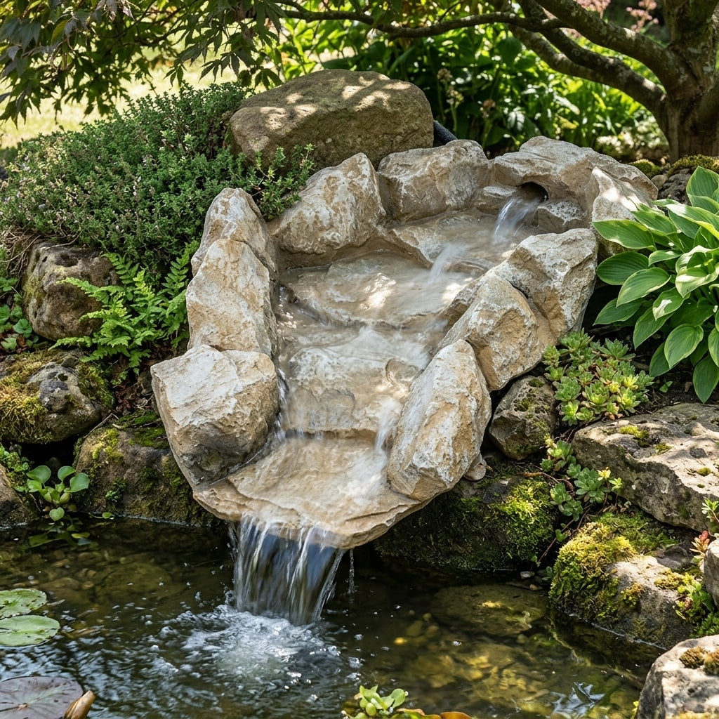 107cm Curved Stream Waterfall Feature with Hosetail – Sandstone Effect