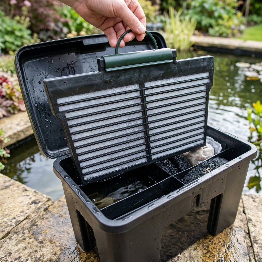 Pond filter pad cartridge and clip for MidiPond models