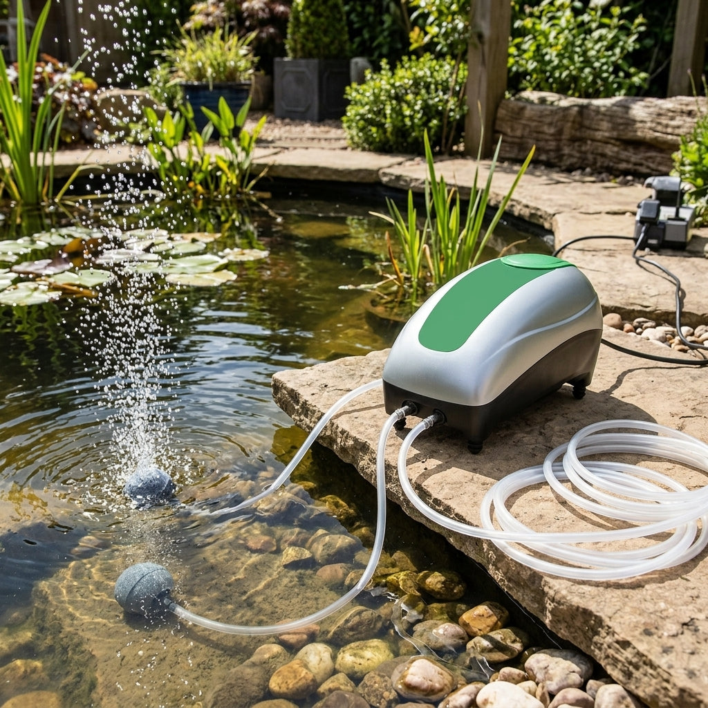 Compact Outdoor Air Pump with Dual Outlets and Weatherproof Casing