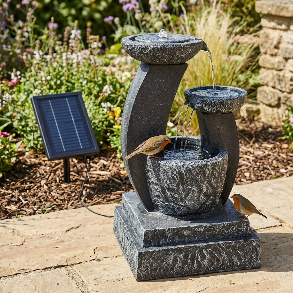 49cm Bird Bath Water Feature with Solar Pump and Battery Backup, 75cm High