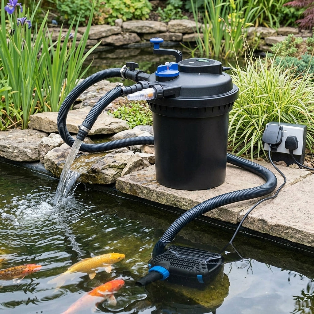 9000L Pond Pump and Filter Set with 13W UVC and 6000Lph Flow Rate