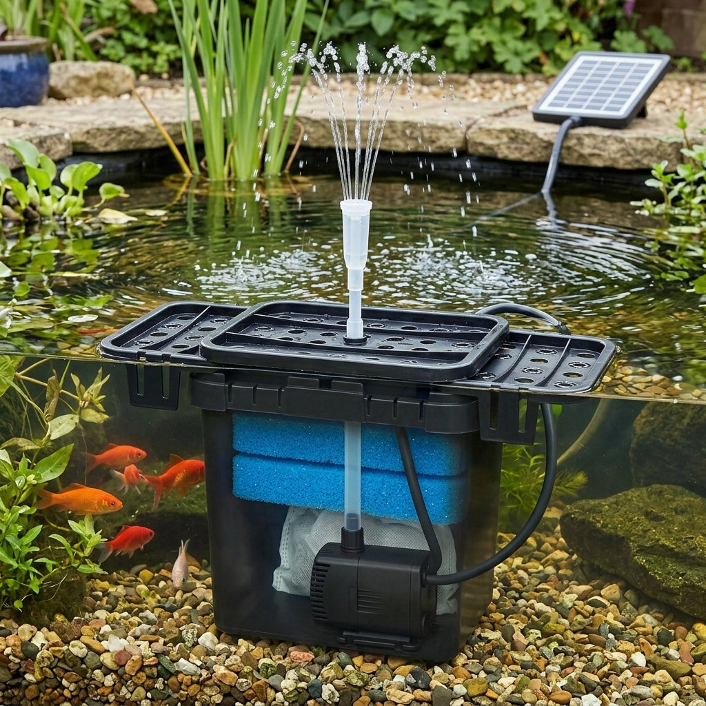 30 x 21 x 16cm Submersible Pond Filter Set for Up to 1,500L Ponds