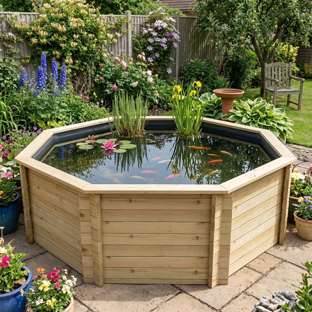 3.1m Octagon Raised Pond, 44mm Timber Boards, 6,722L Capacity