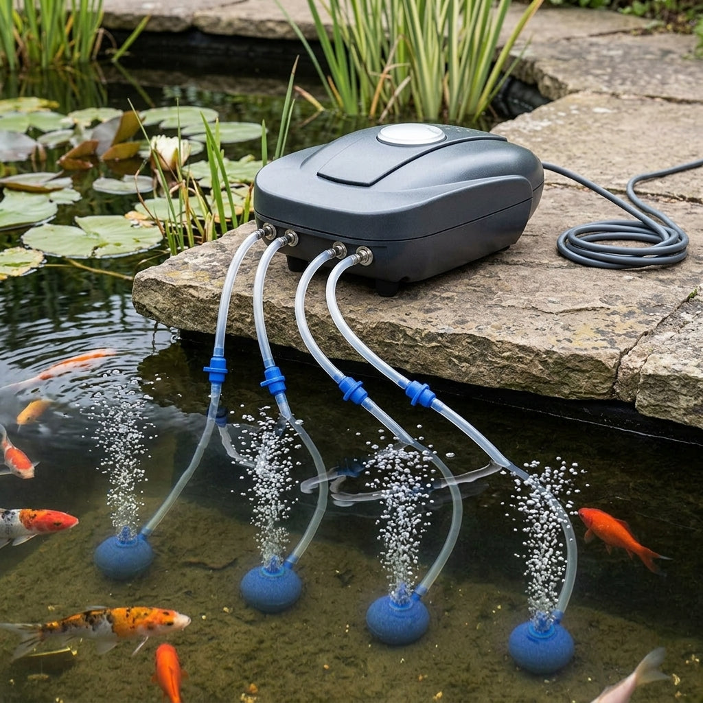 Pond Air Pump with 4 Outlets, 8W, 230V, Weatherproof