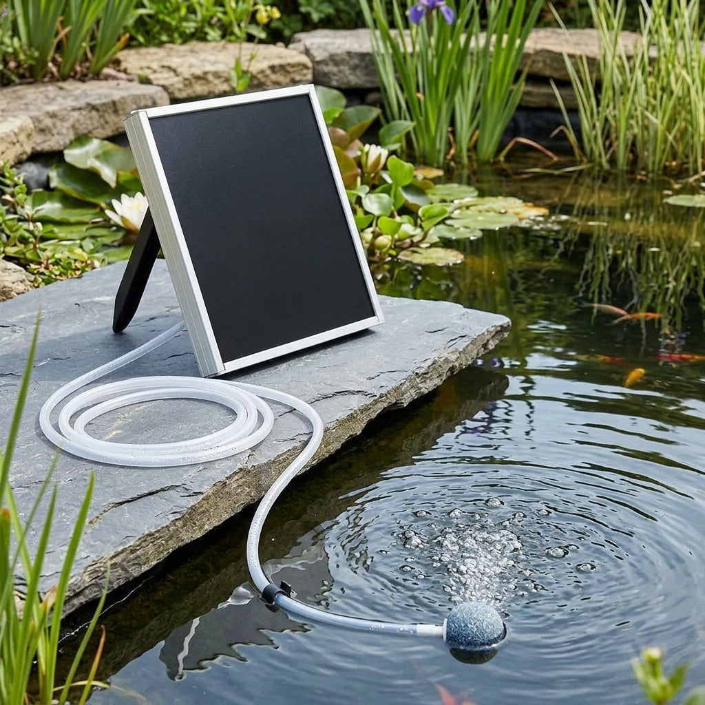 Solar Air Pump with Battery Backup, 4.5W Panel, 1 Outlet, IP44