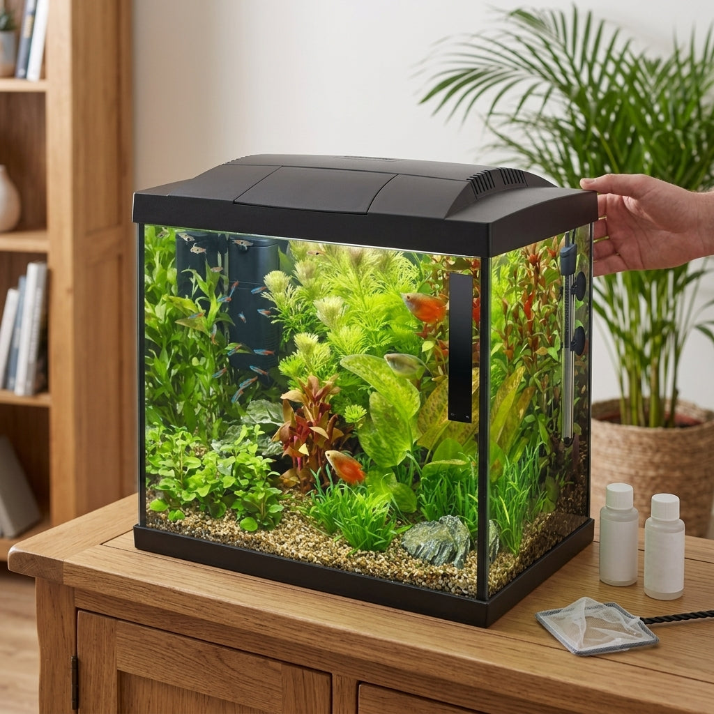 36x22x37cm 25L Tropical Aquarium Kit with LED, Filter & Heater - Black