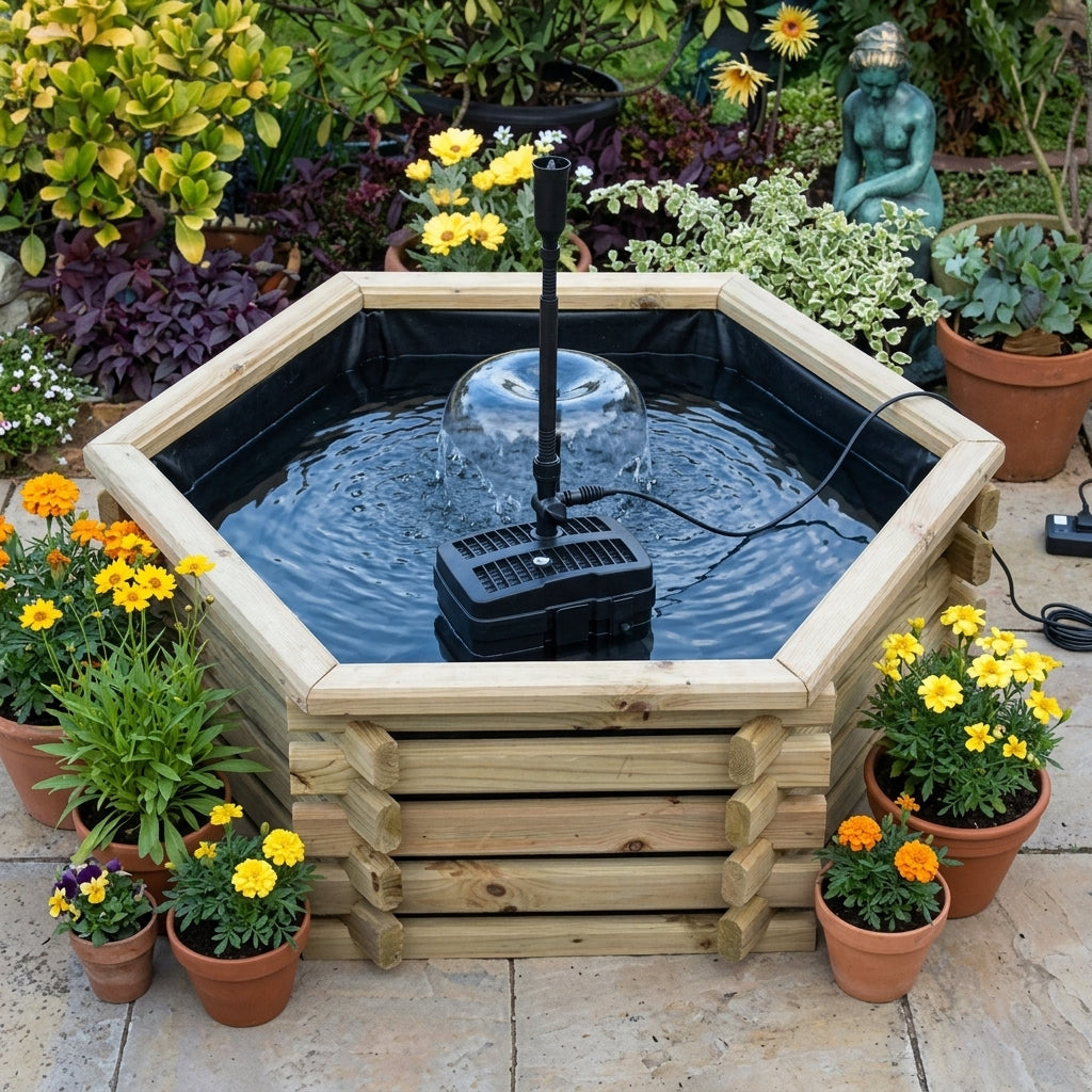 1.22m x 41cm Raised Wooden Pond with UV Pump, 50 Gallon Capacity