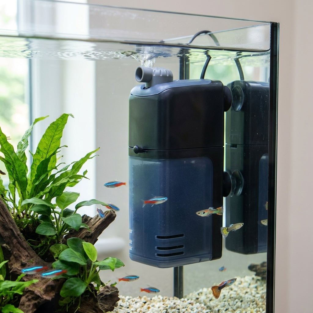 13x5x6cm Internal Aquarium Filter with Dual Media, 200lph Capacity