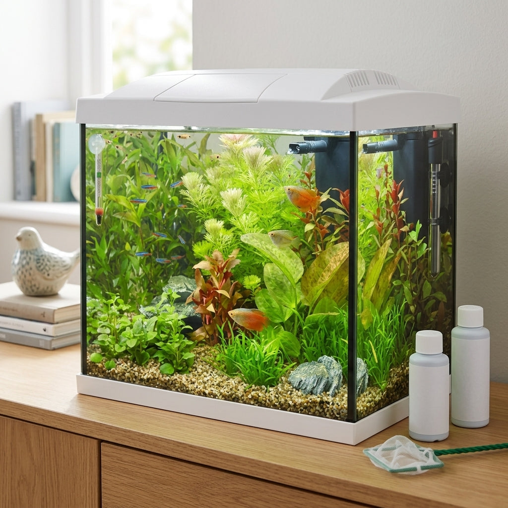 36x22x37cm Tropical Aquarium Kit White 25L with LED, Filter & Heater