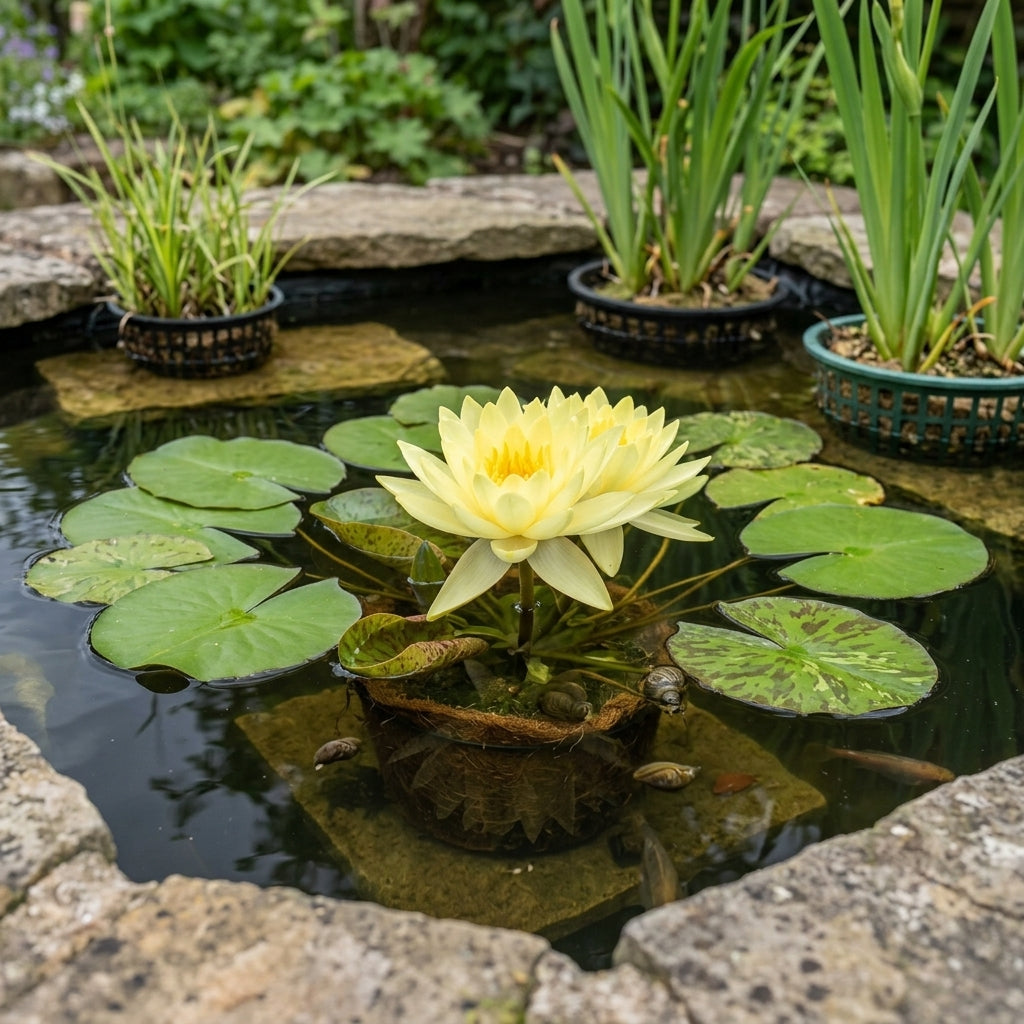 Medium Yellow Water Lily in Coconut Pot for Ponds, 60–90cm Spread