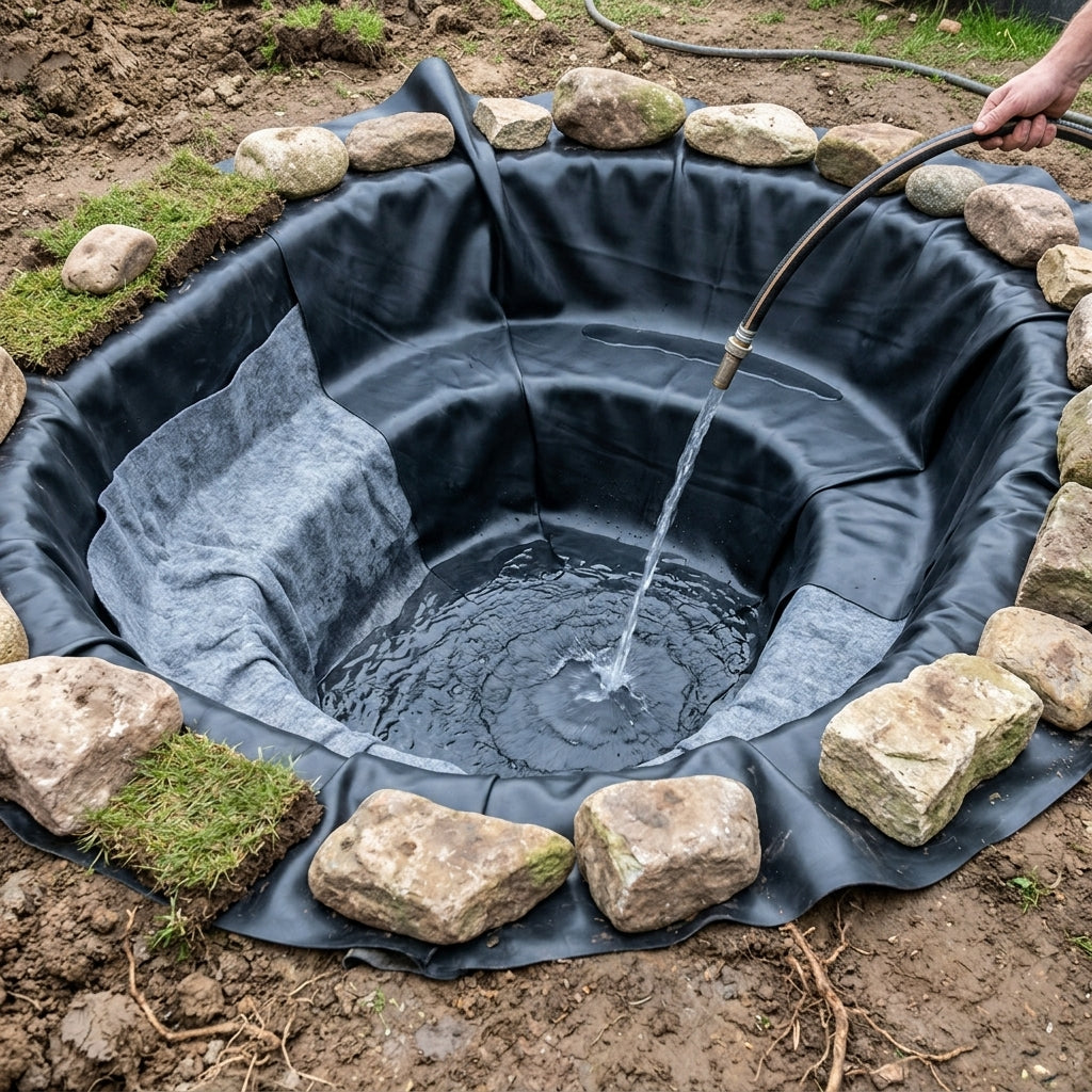 EPDM Pond Liner & Half Price Fleece Underlay, 1mm Thick, 20 Year Guarantee, Sizes 3.05m x 2.44m to 30.48m x 15.24m