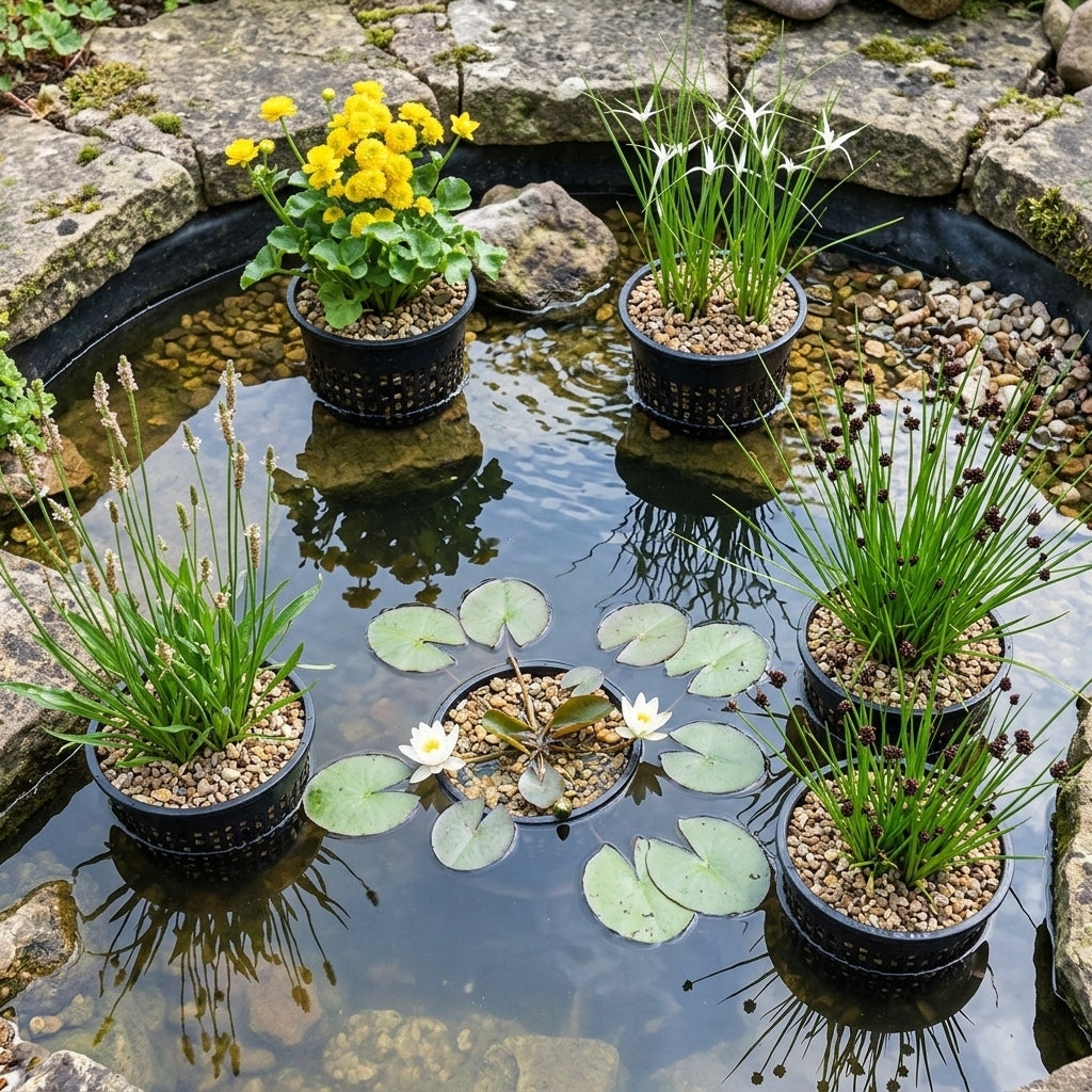 Miniature pond plant collection 6 x 1L with lily