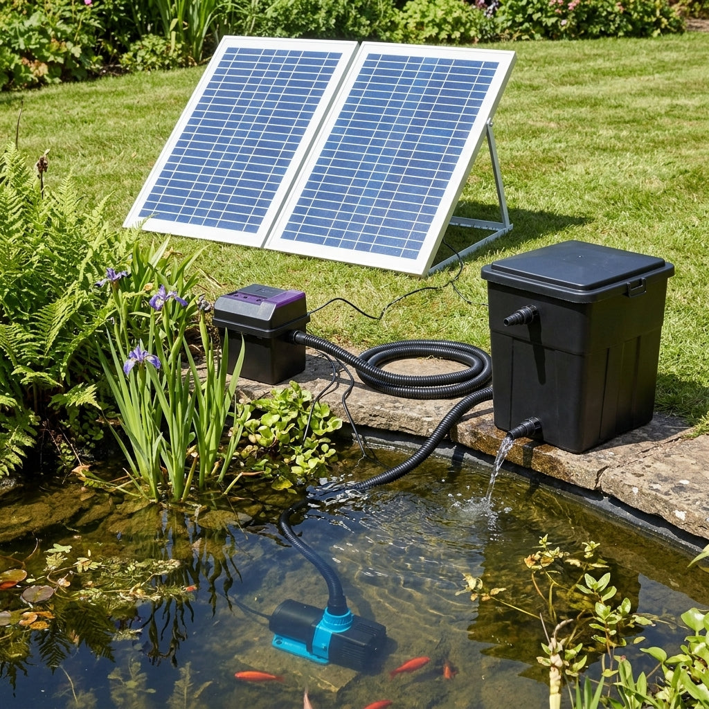 Solar Pond Filter System 20mm with Solar Pump and UVC Clarifier Set